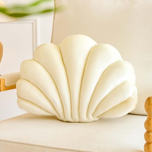 Lfsaaj Cream Seashell Throw Pillows, Shell Shaped Throw Pillows, 18 Inch Soft Velvet Home Decorative Pillow Plush Cushion for Bed Couch Living Sofa Room Decor Accent Throw Pillow - color: Velvet-cream, size: Large-18Inch