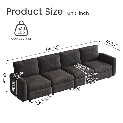 Guyii Modern Sofa Couches for Living Room, 4 Seater Sofa, Dark Gray Deep Seat Sofa with Upholstered Cushion Comfy Sofa Couch for Small Space, Apartment - color: Dark Gray, size: 4 seater