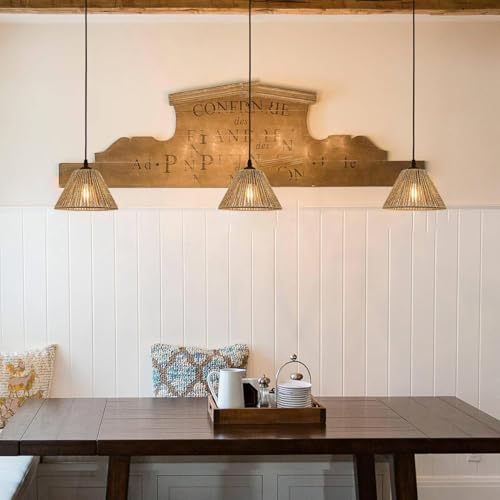 Ø7.87" x H4.72" 3x Boho Rattan Pendant Lamp Replacement Shade Ceiling Fan Light Bulb Covers Light Shades for Hanging Light Fixtures Shades Only Farmhouse Wicker Woven Lampshade - size: Ø7.87"（20cm）