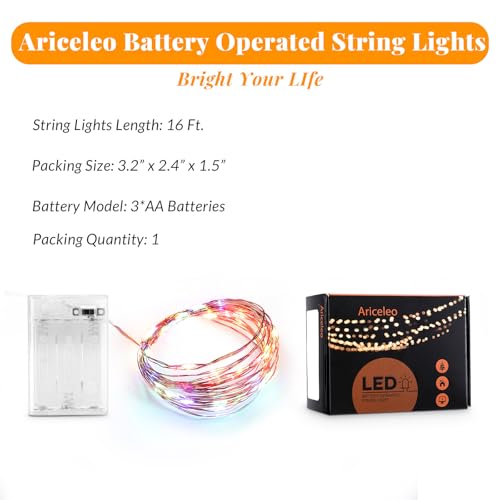 Ariceleo Led Fairy Lights Battery Operated, 1 Pack Mini Battery Powered Copper Wire Starry Fairy Lights for Bedroom, Christmas, Parties, Wedding, Centerpiece, Decoration (5m/16ft Multi-Colored) - color: Multicolor, size: 1 Pack