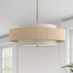 VONLUCE 23.6" Boho Rattan Chandelier, 6-Light Drum Chandelier with 3-Tier Woven Lampshade, Rattan Ceiling Light for Dining Room Bedroom Living Room with E26 Sockets, Nickel Finish, ETL Certified - color: Nickel, size: 24inch