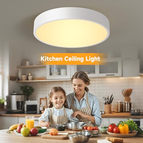 Dimmable Ceiling Light Fixture, 12 inch Flush Mount Light Fixture, LED Ceiling Lights Bedroom, Kitchen, Entryway, Super Bright 2700 Lumens 300W Equivalent 5CCT(2700k-5000k) 2 Pack White - color: White-2Pack
