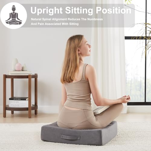 JKMAX 22 inches Floor Pillow for Adults - Large Meditation Cushion with Thick Foam & Soft Tufted Cover - Premium Outdoor Square Floor Cushion Seat - Yoga Pillows for Sitting On Floor - Dark Gray - color: Dark Gray, size: 1 Count