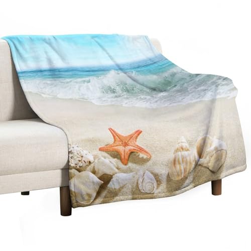 Starfish Blanket,Leisure Summer Beach Waves Starfish Seashells Ocean Print Blanket for Couch Sofa Bed Decorative Gifts 30x40 - color: Blanket-17, size: 30"x40"
