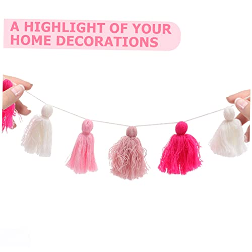 Ciieeo Boho Style Fringed Tapestry Retro Decor Wall Hanging Tassel Adornment Macrame Decor for Living Room - color: Pink