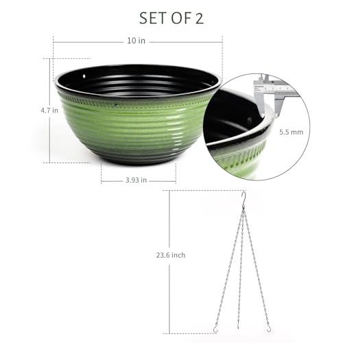 Vanslogreen 10 Inch Hanging Planter, 2 Pack Hanging Planters for Indoor Outdoor Plants, Hanging Pots with Drainage Holes for Garden Home (Green) - color: Green, size: 10inch