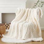 Battilo Chunky Knit Throw Blanket for Couch, Hand Made Chenille Throw Blanket, Super Soft Warm Cozy Cream White Blanket for Bed, Sofa, Living Room, 50"x60" - color: Cream White