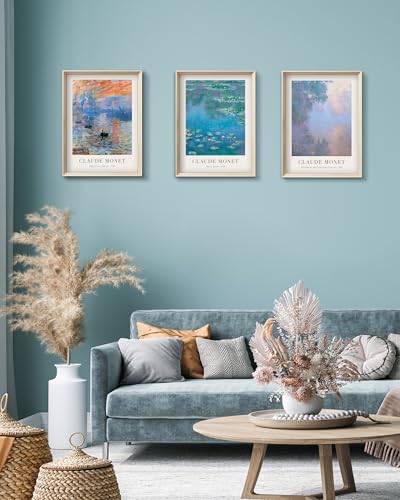 Framed Claude Monet Water Lilies Canvas Wall Art,Vintage Impressionist Botanical Painting,16x12IN High Framed Design Prints,Minimalist Classic Decor Aesthetic for Living Room,Bedroom,Bathroom Set of 3 - color: Framed Monet Vintage Art, size: 16"L x 12"W