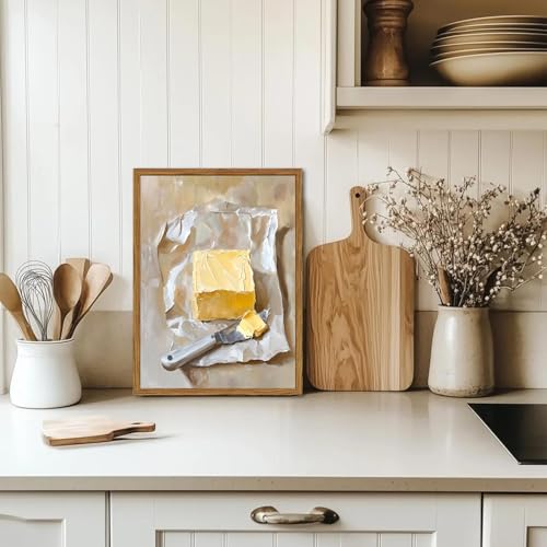 Framed Kitchen Wall Art, Vintage Butter Wall Decor Pictures, Rustic Farmhouse Food Paintings Canvas Prints for Dining Room Living Room Home Decoration 16x24 inch - color: Butter, size: 24"L x 16"W