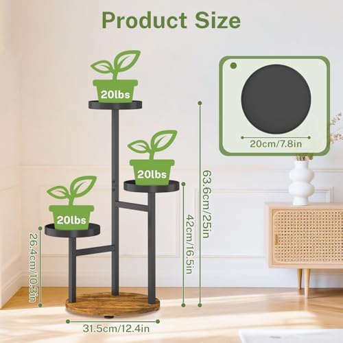 iDavosic.ly 3 Tier Plant Stand Indoor, Tiered Corner Metal Wood Multiple Flower Holder Shelf, Tall Orchid Display Rack for Patio Porch Living Room Balcony Outdoor, Brown - color: Black - Brown, size: 3 Tiers
