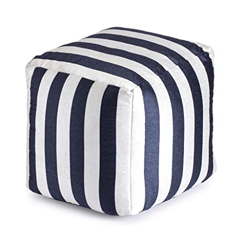 Anji Mountain 100% Handmade & Handcrafted Comfortable Home Décor Outdoor Pouf Ottoman Footrest for Living Room, Bedroom, Nursery, Kidsroom, Patio Furniture - (18" x 18" x 18"- Navy-Ivory) - color: Cape May