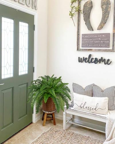 Hollyone Fake Fern Potted Plant Artificial Boston Ferns in Pot Woven Basket 35 Leaves Indoor Faux Fern Bush Plant 20inch for Patio Garden Farmhouse Windowsill Office Living Room Home Decor - size: Woven Pot - Long Fern