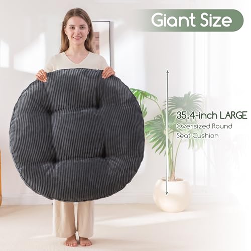 HIGOGOGO 35" Floor Pillow Cushion for Adults, Meditation Cushion Pillow, Extra Large Square Floor Sitting, Tufted Corduroy Cover for Tatami Living Room or Yoga, Dark Grey - color: Dark Grey, size: 4" Thick Round