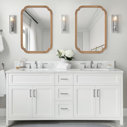WallBeyond 20" x 30" Rounded Corner Arch Wall Mirror with Wood Frame for Entryway, Living Room or Bedroom Home Decor - Light Woodgrain [20" x 30" Honey-Colored] - color: Honey a, size: 30"L x 20"W