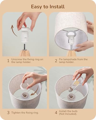 EDISHINE Small Table Lamp, Boho Bedside Lamp with Linen Fabric Shade, Wood Tripod Nightstand Lamp for Nursery, Living Room, Bedroom, Narrow End Table, UL Listed, 14.2 Inch, ON/Off Switch - style: Vintage