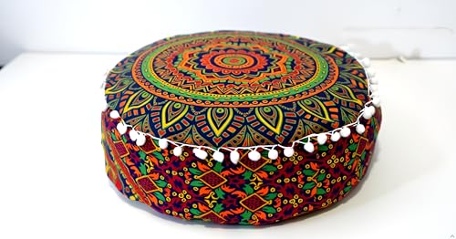 INDIAN CRAFT CASTLE ICC Floor Pillows & Cushion Covers Decorative Hippie Mandala Pouf Pillow Covers Seating Meditation Cushion Cover Large Boho Ottoman Case Pillowcase Couch New Blue, 18" Round - color: New Blue, size: 18"D x 18"W x 5"H