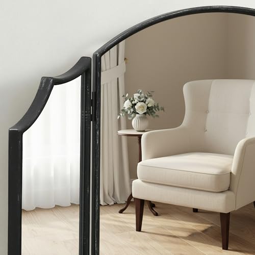 Besdomus Black Scalloped Dresser Mirror: 36"x24" Large Modern 3 Way Trifold Vanity Miror - Minimalist Wood Frame Three Sided for Bedroom/Cloakroom/Dressing Room - Home Decor for Housewife - color: Black, size: 24"L x 36"W