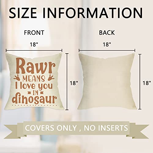 Dinosaur Rawr Means I Love You Home Decorative Throw Pillow Cover Set of 4, Inspirational Quote Cushion Case 18x18 for Boy Kid, Bedroom Nursery Sofa Couch Decor Dino Baby Shower Decoration Gifts - color: Dinosaur Rawr Means I Love You, size: 18" x 18" (Pa