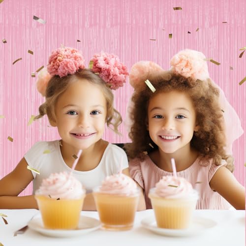 DECOCKRAT 3 Pack Foil Fringe Backdrop - Shiny Tinsel Curtains for Party Decoration/Photo Booth Props - 3.3x8.2 FT Metallic Foil Backdrop for Birthday, Wedding, Graduation, Christmas-Pastel Pink - color: Pastel Pink