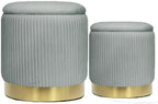 Round Ottoman with Storage Set of 2 Upholstered Velvet Vanity Stool for Living Room Storage Ottomans Multifunctional Foot Rest (Light Grey)