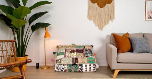 CRAFT KALA Indian Square Patchwork Traditional Pouf Cover Indian Living Room Poufs Decorative Embroidered Designer Ottoman Home Living Footstool Chair Cover Decor Pillow Cover 18x18x5 inches, Camel - color: Camel, size: 18"D x 18"W x 5"H