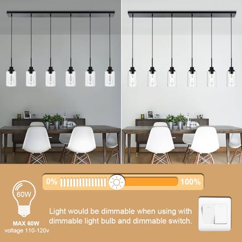 6-Lights Pendant Light Fixtures Ceiling, Modern Black Adjustable Hanging Lamp with Clear Glass Shades, Dining Room Kitchen Island Lighting E26 Bulb Base - color: Black, size: 6-Light
