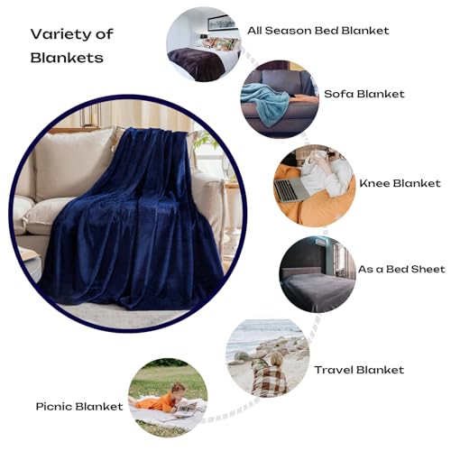 Fleece Plush Throw Blanket Navy Blue(50 by 60 Inches),Super Soft Fuzzy Cozy Flannel Blanket for Couch Sofa.Microfiber Blanket Lightweight - color: Navy Blue, size: Throw(50"×60")