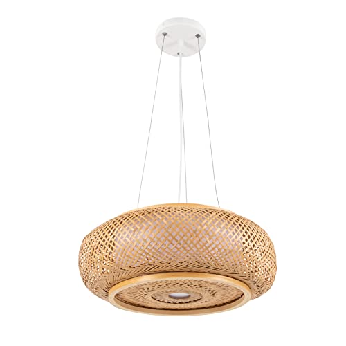 Hand-Woven Bamboo Pendant Light, Lantern Lamp Rattan Single Light Weaving Natural Wooden Ceiling Hanging Fixture with Adjustable Cord for Kitchen Dining Room Restaurant Farmhouse - color: Dome,Style 8,15.75inch