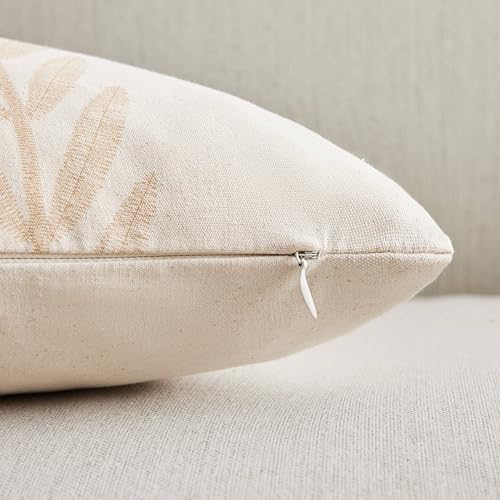 100% Cotton Farmhouse Leaves Throw Pillow Covers Set of 2, 16x16 Inch Mixed Beige Pastoral Decorative Print Cushion Covers for Sofa Bed Living Room Home Decor - color: Mixed Beige, size: 16" x 16" (Pack of 2)