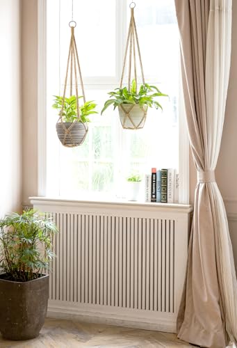 Dahey Macrame Plant Hanger Indoor Hanging Planter Basket Handmade Woven Cotton Rope Flower Pot Decorative Crochet Plant Holder Stand for Boho Home Decor No Tassels,35 Inch,Set of 2, Brown - color: Brown, size: 35Inch