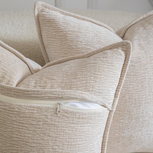MADIZZ Pack of 2 Decorative Euro Sham Covers Soft Chenille Throw Pillows Solid Textured Cushion Covers for Couch Sofa Bedroom Living Room 24x24 Inch, Beige - color: Beige, size: 24" x 24" (Pack of 2)