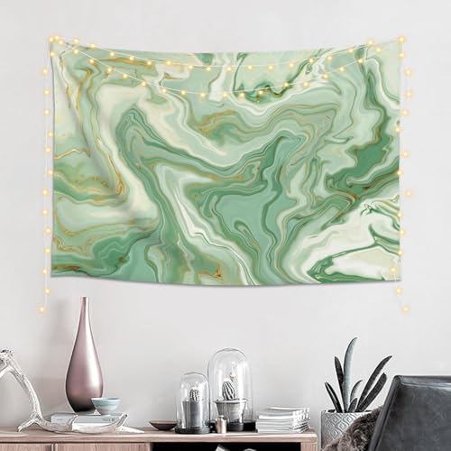 SCECALA Sage Green Marble Tapestry Abstract Green Gold White Swirl Marble Texture Wall Tapestry Modern Watercolor Wall Hanging for Bedroom Living Room Teen Dorm Party Home Decor 60x40 Inch - color: Sage Green, size: 40"L x 60"W