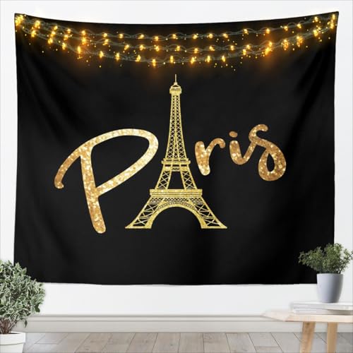 Feelyou Eiffel Tower Wall Hanging Chic Paris Cityscape Printed Tapestry for Boys Girls Children Modern French Style Wall Blanket Gold Black Room Decor Medium 59x59 - color: Multi 019, size: 59"L x 59"W