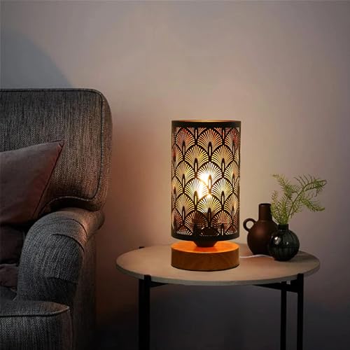 Small Industrial Table Lamps Dimmable, Bedside Lamps for Nightstand,End Table Side Desk lamp with Rustic Black Metal Cage Lampshade for Bedroom, Kids Room Living Room 2700K LED Bulb Included - color: peacock tail