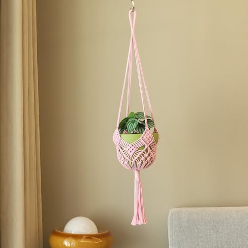 Hanging Planter with Patterns,2Packs Macrame Plant Hangers Indoor Macrame for up to 8 inch Pot Crochet Boho Plant Hanger Holder for Indoor Outdoor with 2S Shaped Stainless Steel Hooks (Pearl Pink) - color: Pearl Pink
