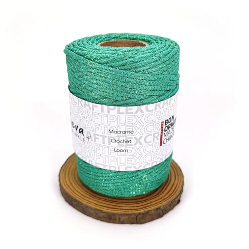 3mm Sparkle Polyester Macramé Cord - 150g/66yds Metallic Glitter Braided Cord for Crocheting Bags, Baskets, Macramé Plant Hangers & DIY Crafts, Machine Washable (11#Green) - color: 11#green