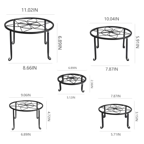 5 Pack Metal Plant Stands,Heavy Duty Potted Holder for Flower Pot,Indoor Outdoor Metal Rustproof Iron Garden Container Round Supports Rack for Planter - color: Black