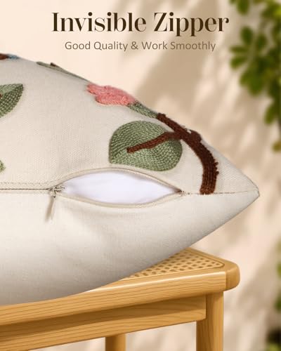 Embroidered Throw Pillow Covers 18x18 Inch - Set of 2 Summer Spring Boho Decorative Pillow Covers with Zipper for Living Room Couch Sofa Bed Aesthetic Design Bird Lemon Cushion Pillowcases - color: Bird Lemon, size: 18" x 18" (Pack of 2)