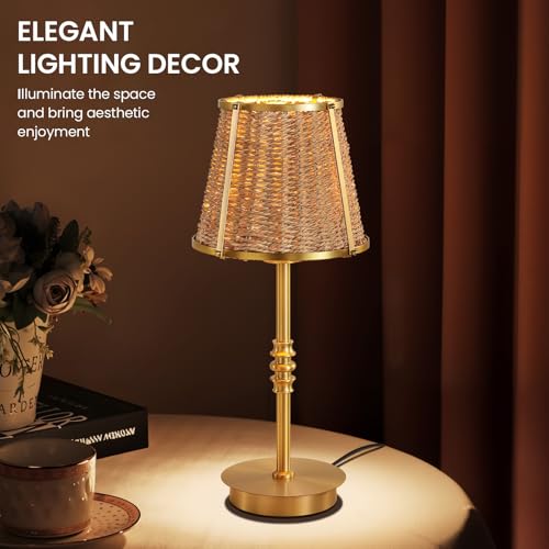 Bedside Table Lamp for Bedroom: Rattan Desk Lamp with Dimming Knob & AC Outlet, 18'' Vintage Nightstand Lamp with 70.8'' Power Cord for Living Room Dorm Office Kids Room Ambient Lighting(E26, No Bulb) - size: Corded Electric