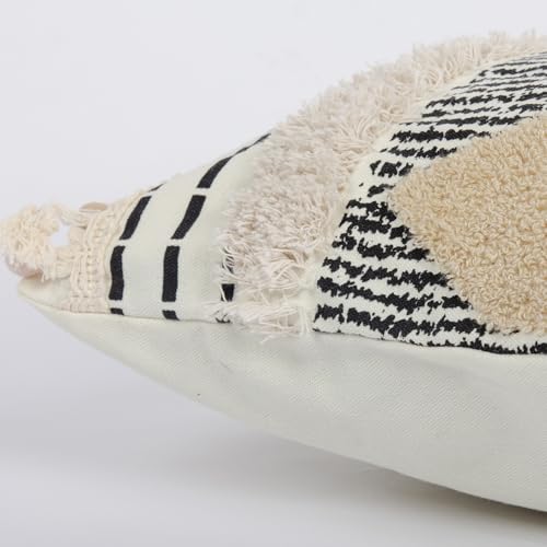 1Pc Boho Textured Lumbar Pillow Cover 12x 20, Diamond Woven Tufted Farmhouse Neutral Decorative Linen Pillow Cushion Case,Geometric Home Decor for Outdoor Couch Bedroom Car Black and White - color: Brown