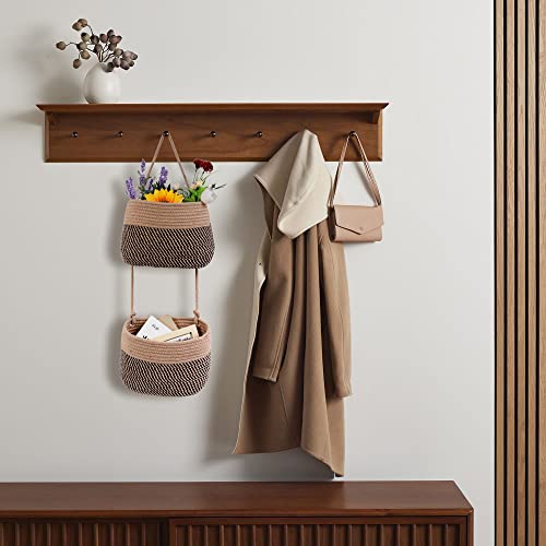 Over The Door Hanging Basket, 2 Tier Cotton Rope Woven Wall Basket, Magazine Racks Hanging Organizer, Decorative Hanging Storage Baskets for Organizing Living Room, Bathroom and Bedroom (Jute-black) - color: Jute-black