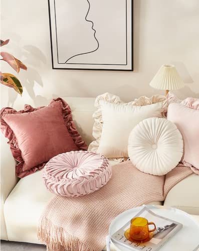 NatureMan Round Throw Pillow, Velvet Decoration Small Throw Pillow, Pumpkin Throw Pillow Cushion Suitable for Living Room Sofa Bed Floor 13.7 inches (Cream) - color: Cream