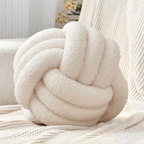 Petrella Beige Knot Pillow Ball, Handmade Soft Lambswool Round Throw Pillow for Chair, Couch and Neutral Room Decor, Small Decorative Pillows, Knotted Accent Cushion, 8 Inch - color: Beige, size: 8inch