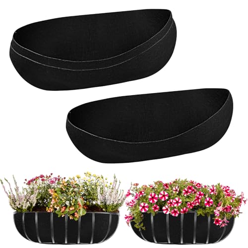3PCS 24 Inch Planter Basket Liners Fabric Window Box Liners Felt Trough Planter Liner Replacement Black Flower Basket Liner Non-Woven Hanging Plant Liner for Planters Garden Fence - Avoid Bird Nesting - size: 3PCS 24 Inch