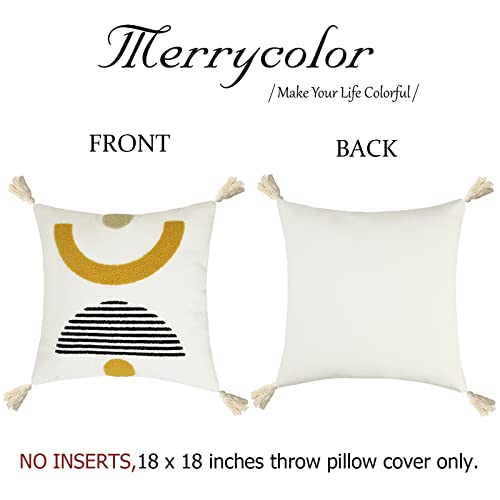 Merrycolor Boho Throw Pillow Covers with Tassels 18x18 Yellow Mid Century Modern Throw Pillows Geometric Decorative Abstract Pillow Cases Textured Boho Accent Pillows for Bed Couch Living Room,1PC - color: Geometric, size: 18" x 18" (Pack of 1)