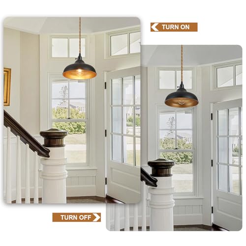 Plug in Pendant Lights Dome Hanging Lamp with Dimmable Switch 15 Ft Long Hemp Rope Farmhouse Pndant Light Cord Lighting Fixture DIY Hanging Light - color: B 1 Light