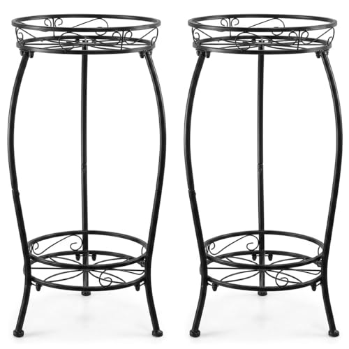 2 Pack Plant Stand Indoor Outdoor, 27.1" Tall 2-Tier Metal Plant Stand, Heavy Duty Plant Holder with Rustproof Finish, Space-Saving Corner Plant Shelf for Patio, Balcony, Garden & Living Room