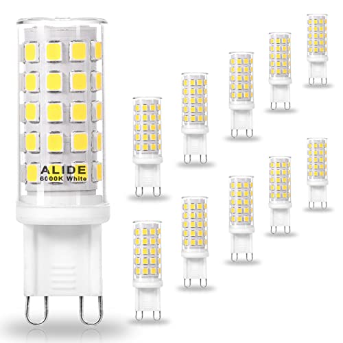 ALIDE G9 Led Bulbs 5W 6000K Daylight Cool Bright White,50W-60W Halogen Equivalent, AC120V T4 G9 Bi-pin Led Bulbs for Chandelier Pendant Lighting,550LM,10Pack, Non-Dimmable - color: 5w 6000k Daylight