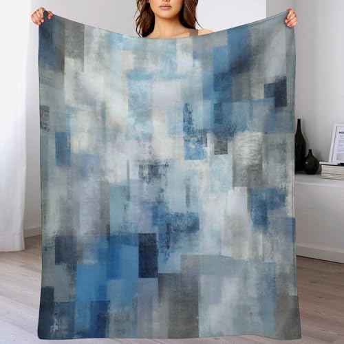 Fashion Gradient Blanket, Modern Art Abstract Blue Grey Check Painting Strokes Pattern Soft Warm Cozy Plush Flannel Covers for Livingroom Bedroom Couch Chair Camping Travel Home Decor Tapestry 30x40in - color: Abstract-11, size: 30W" x 40L"