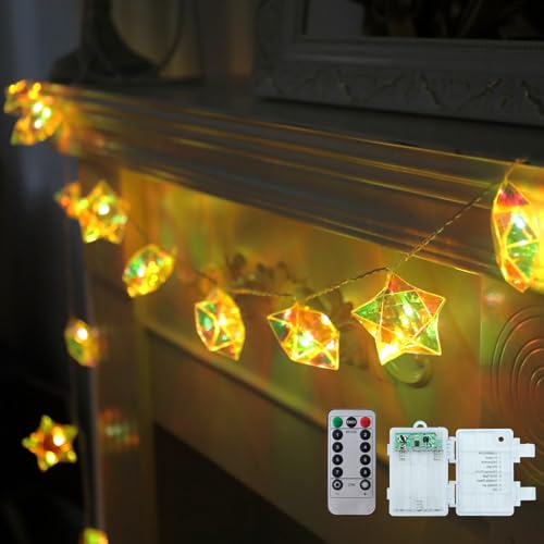Vigdur Star String Lights - 8 Modes Star Fairy Lights Battery Operated with Remote & Timer, Indoor String Lights for Bedroom Party Birthday Home Decor (10ft) - color: Star Style